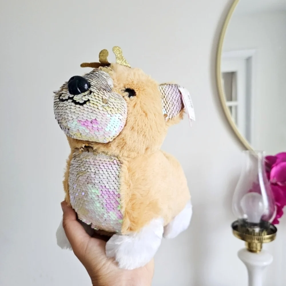 NWT Justice Corgi Plush Flip Sequin Puppy Gold Crown Cute Stuffed Dog